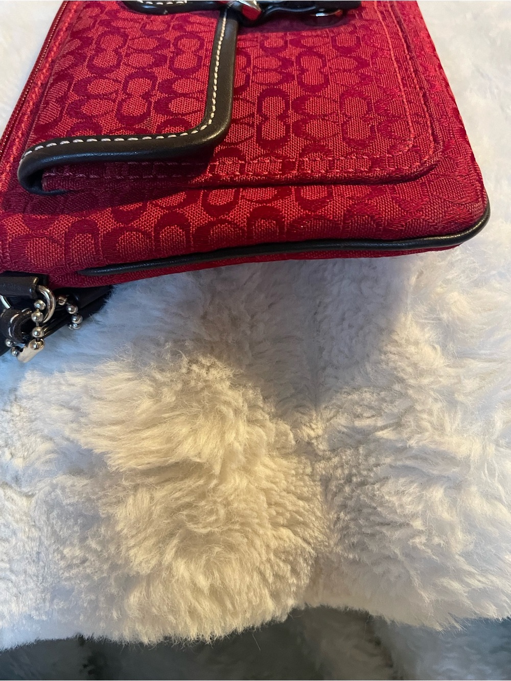 Coach Y2K Red Signature Canvas Wristlet with Black Leather Trim - Picture 6 of 7